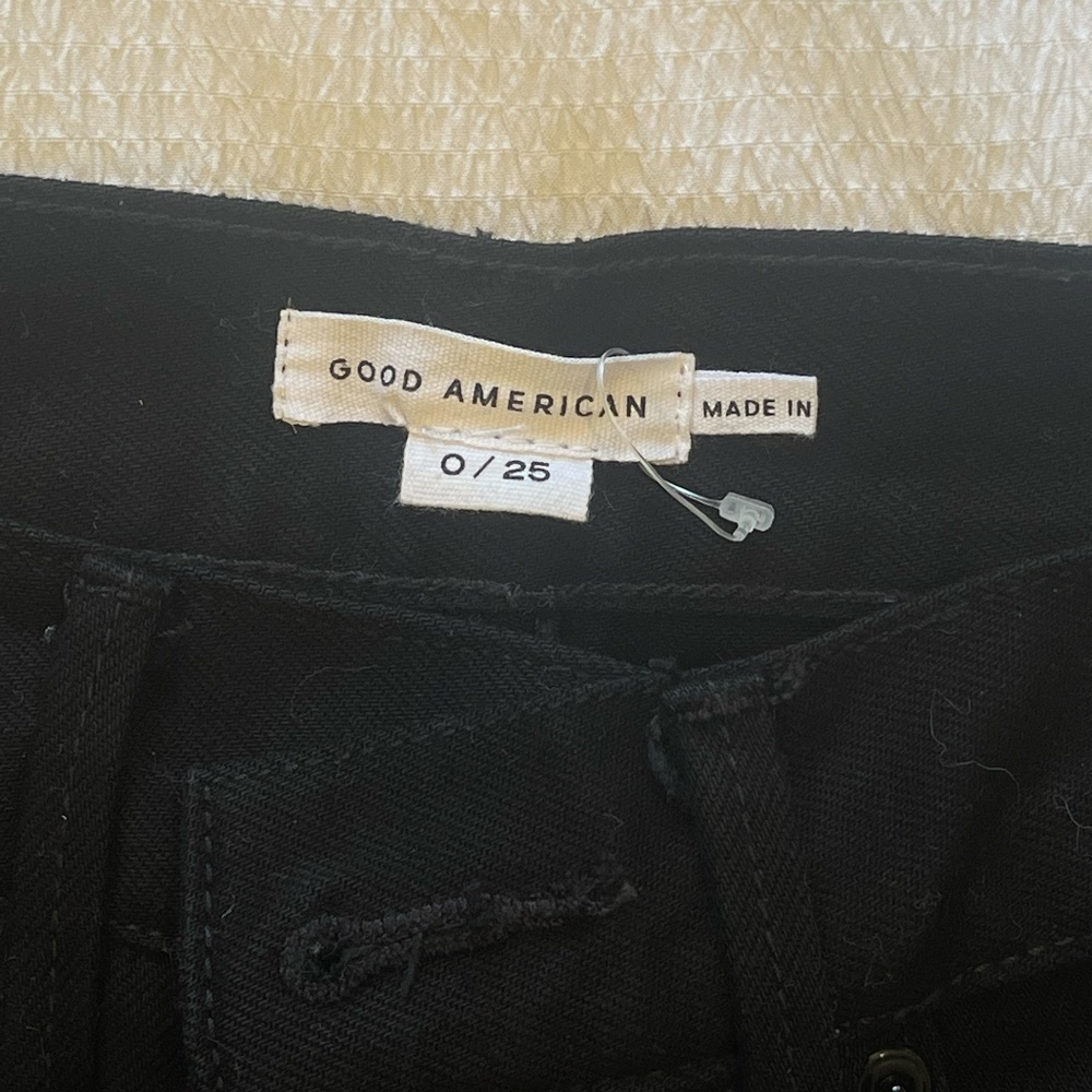 Good American Black Uniform Relaxed Fit Drawstring Tie Hem Hi-Rise Jeans - NEW